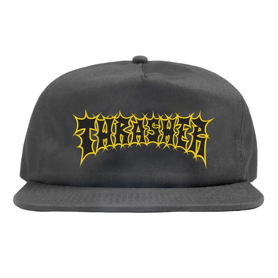 Gray cap with yellow logo on a white background