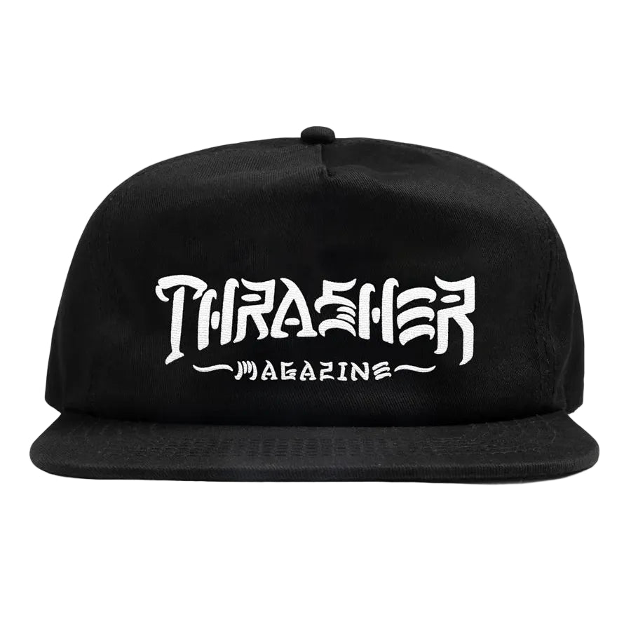 Black cap with 'Thrasher Magazine' logo on a white background