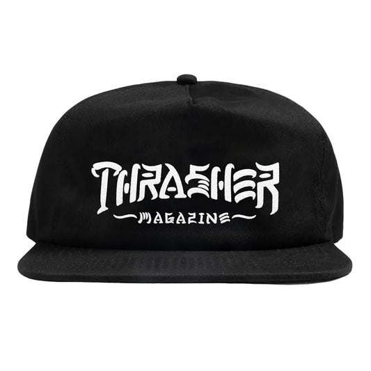 Black cap with 'Thrasher Magazine' logo on a white background