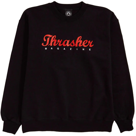 Black sweatshirt with red 'Thrasher Magazine' logo on a white background