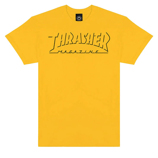Yellow t-shirt with Thrasher Magazine logo on a white background