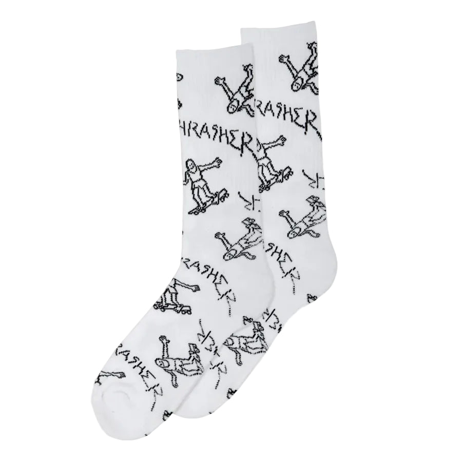 Thrasher Socks Gonz Logo Pattern White Black