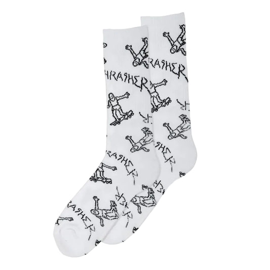 Thrasher Socks Gonz Logo Pattern White Black
