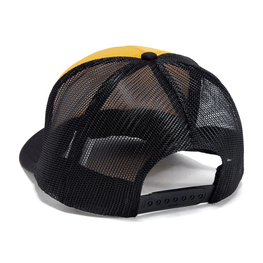 Black mesh cap with yellow top on a white background