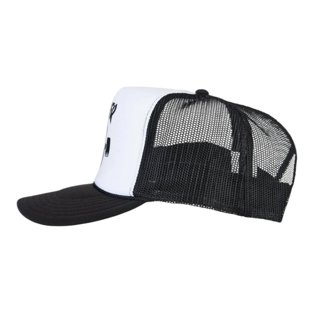 Black and white trucker cap on a white background