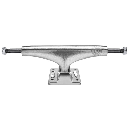Metallic skateboard truck on a white background