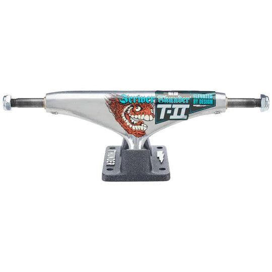 Skateboard truck with a colorful design on a white background