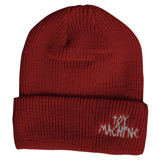 Red beanie with 'Toy Machine' logo on a white background