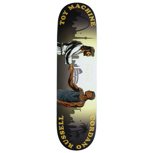 Skateboard deck with graphic design and 'Toy Machine' branding on a white background