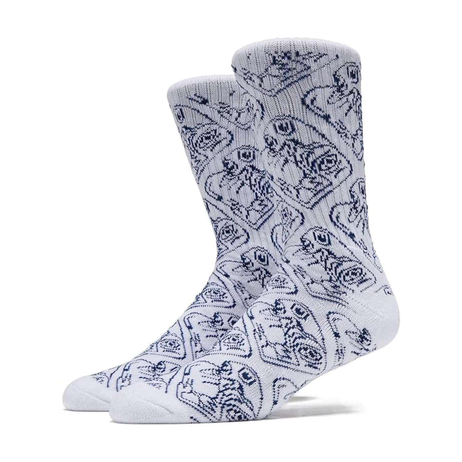 White socks with black pattern on a white background