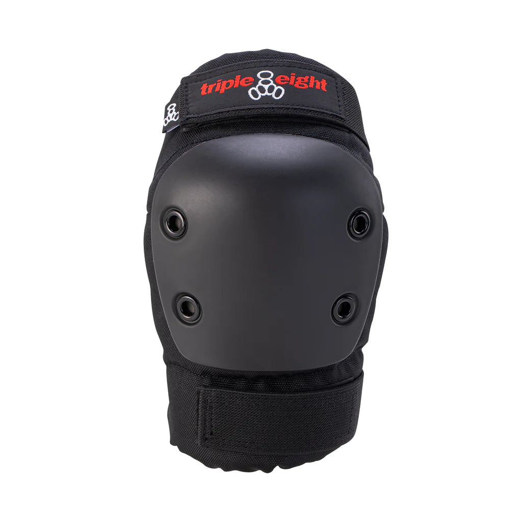 Black elbow pad with 'Triple 8' branding on a white background