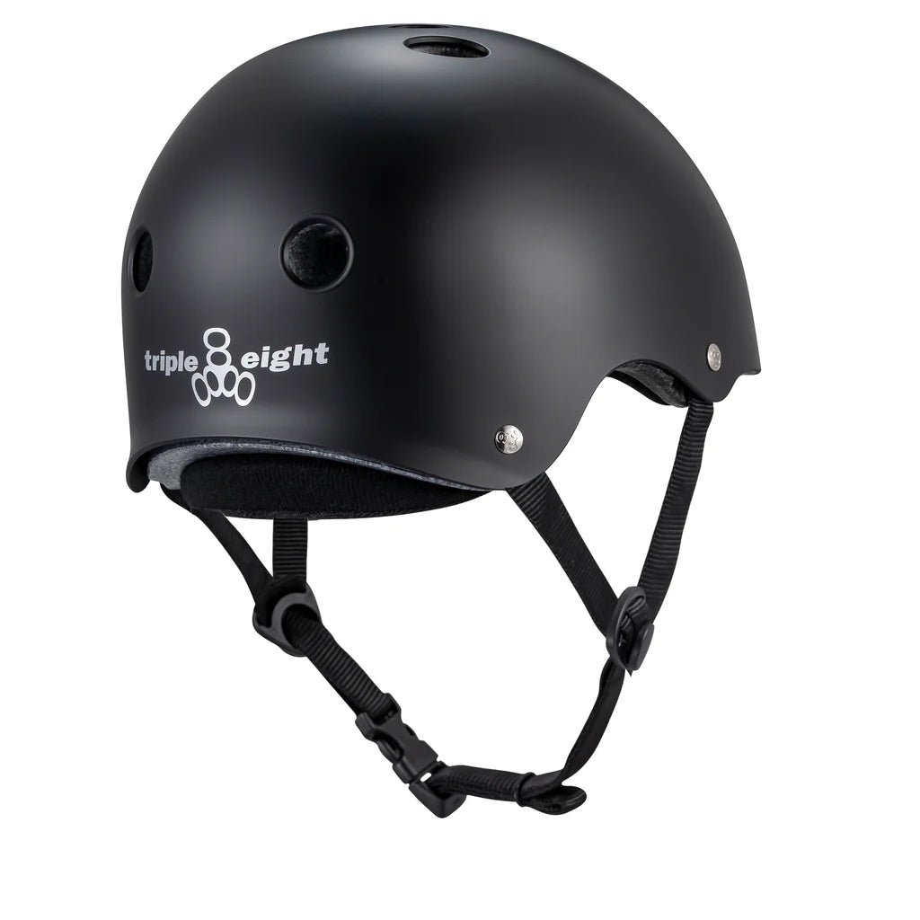 Black helmet with 'triple eight' logo on a white background
