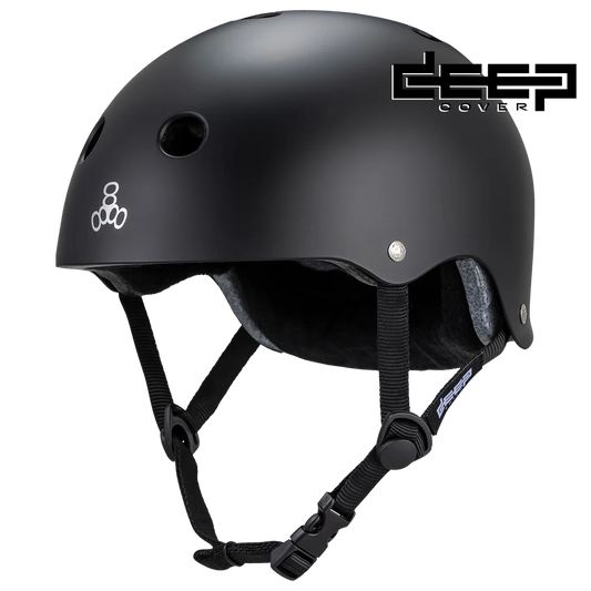 Black helmet with a visible brand logo on a white background
