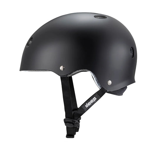 Black helmet with a visible brand logo on a white background