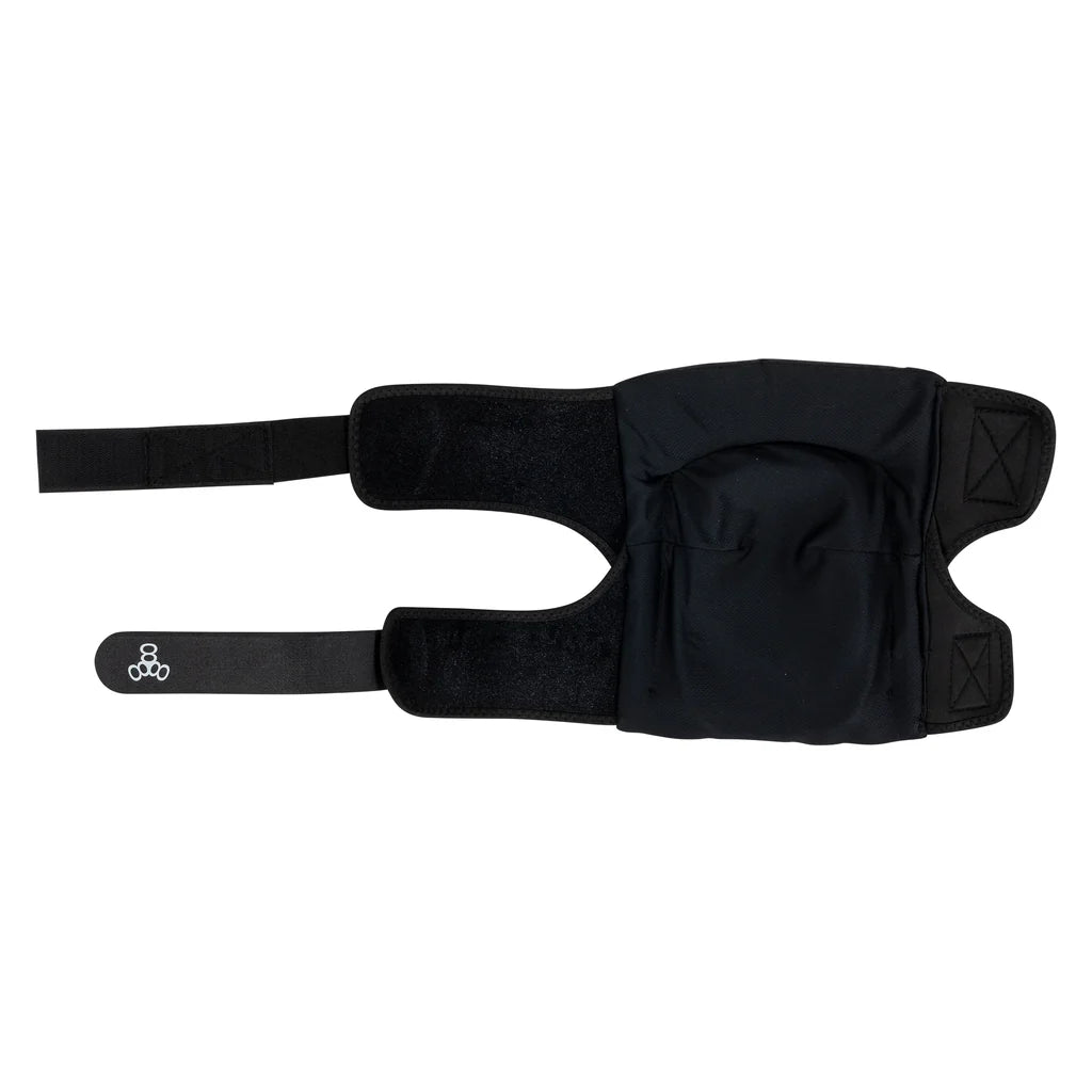 Black protective gear with straps on a white background
