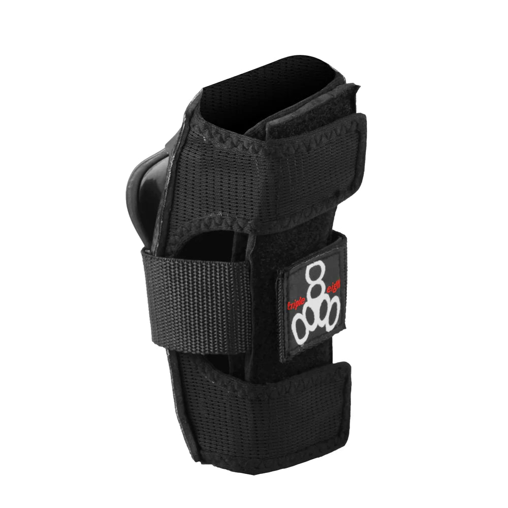 Black wrist guard with a brand logo on a white background
