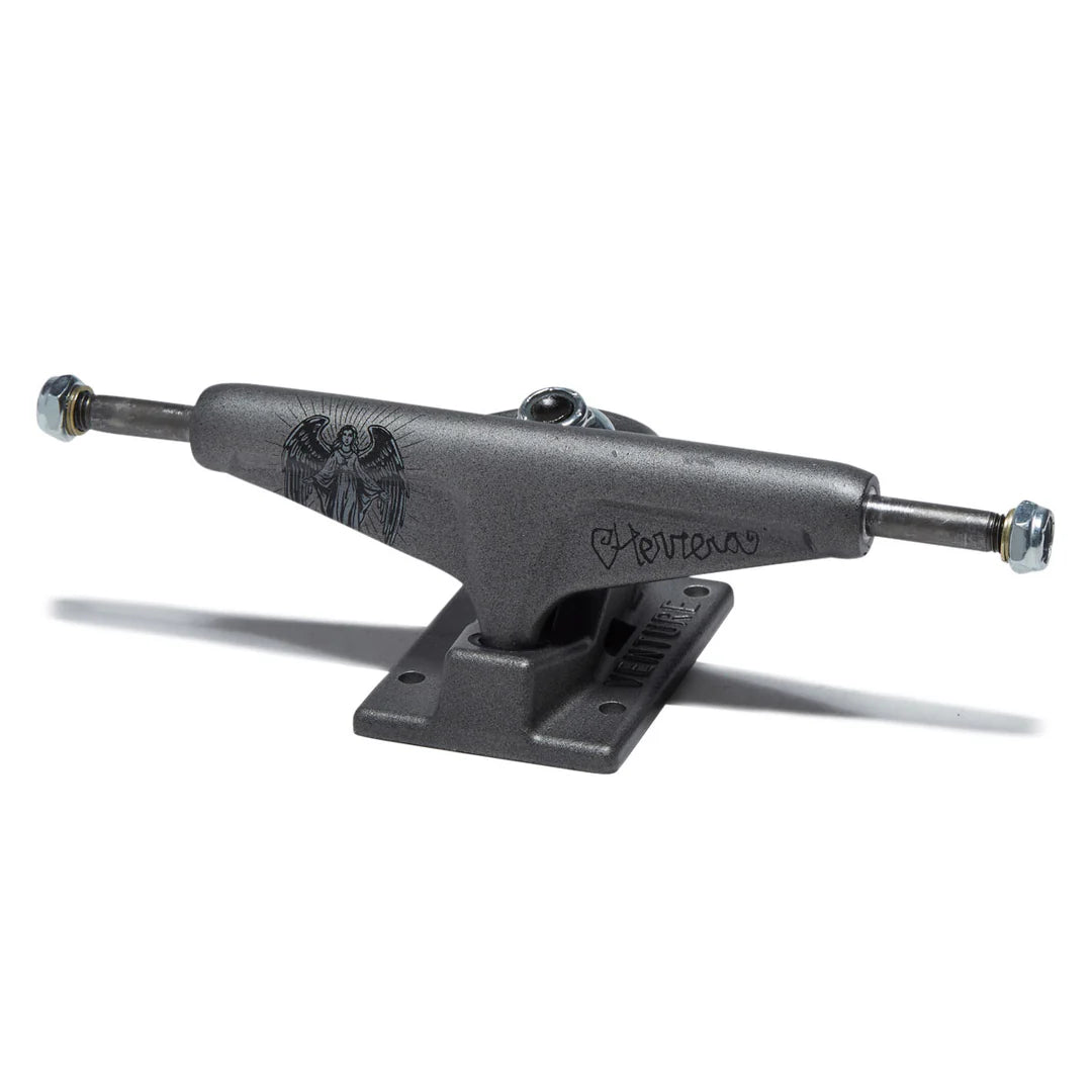 Skateboard truck with Hevatea branding on a white background