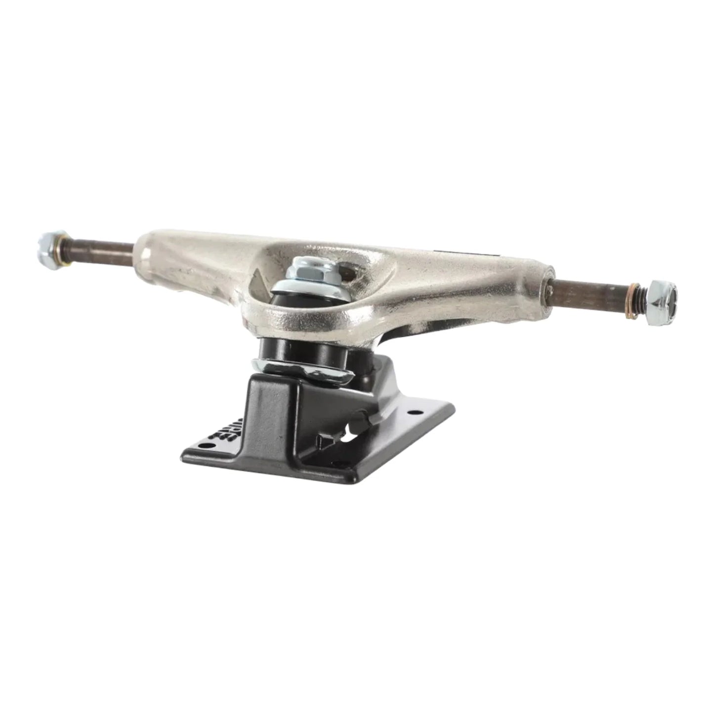Skateboard truck with metal finish on a white background