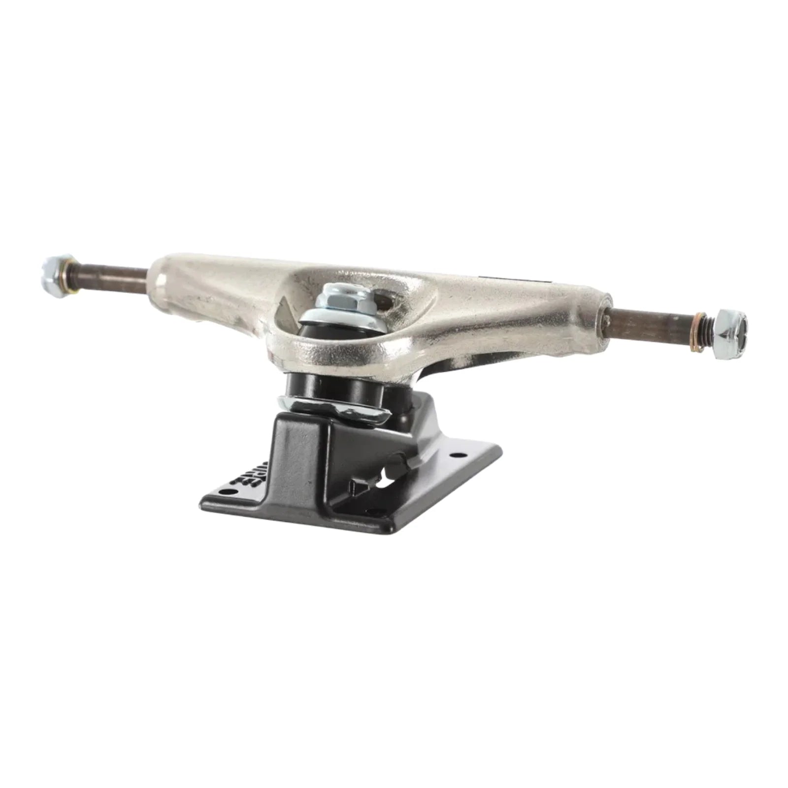 Skateboard truck with metal finish on a white background
