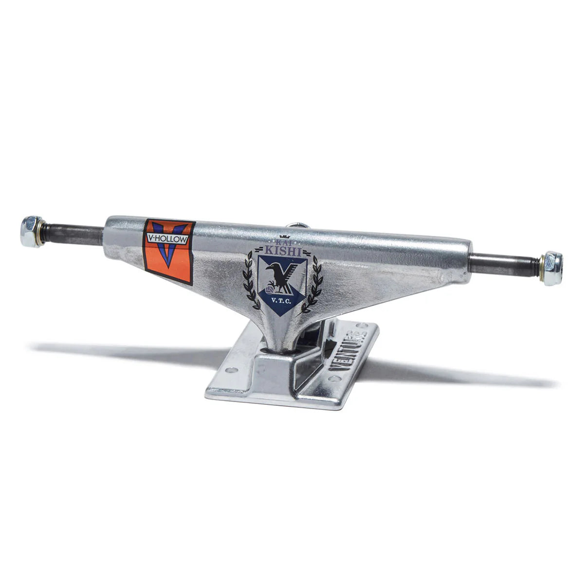 Skateboard truck with visible branding on a white background
