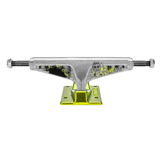 Skateboard truck with metal baseplate on a white background