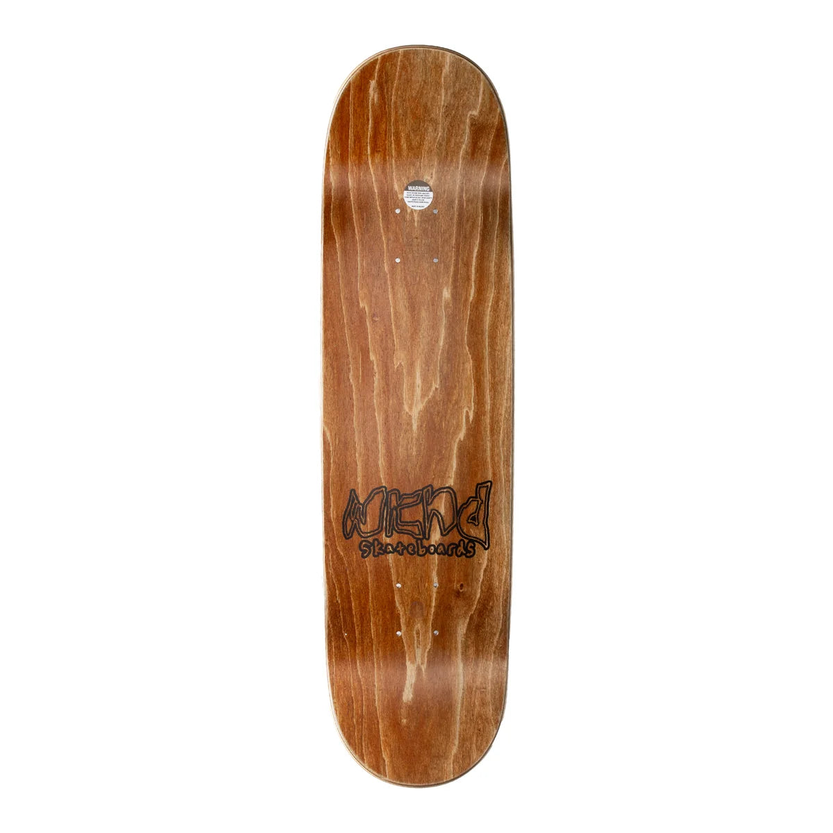 A wooden skateboard deck with a natural brown wood grain pattern and a black 'wknd SKATEBOARDS' logo printed on the bottom, shown against a plain white background.