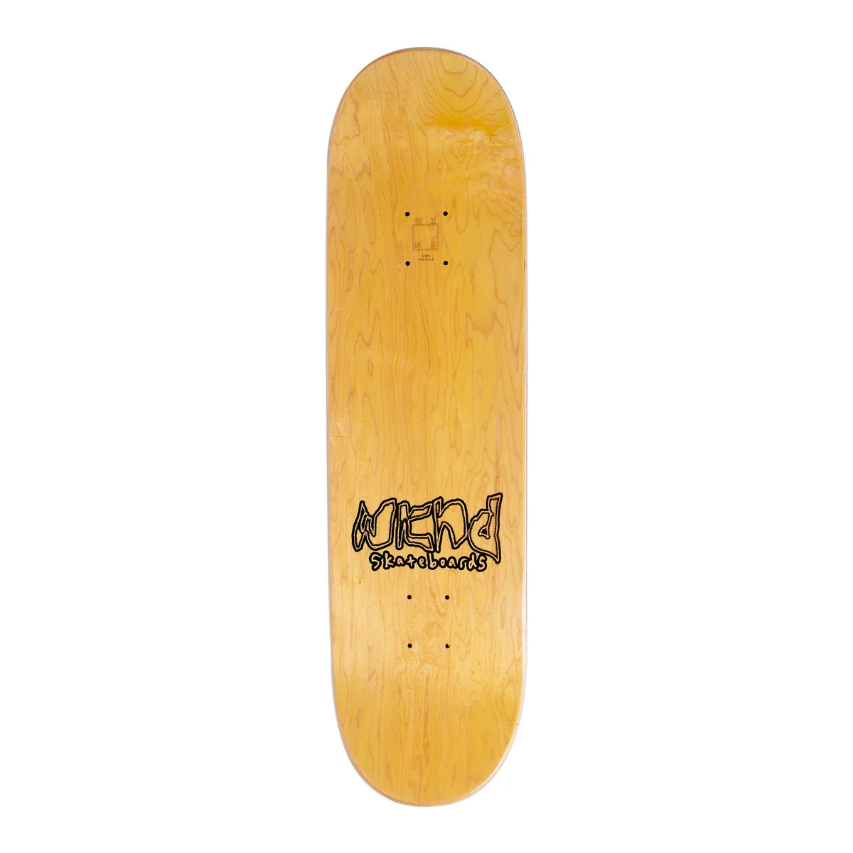 A natural wood skateboard deck with a black 'wknd Skateboards' logo printed near the center, shown against a solid white background.