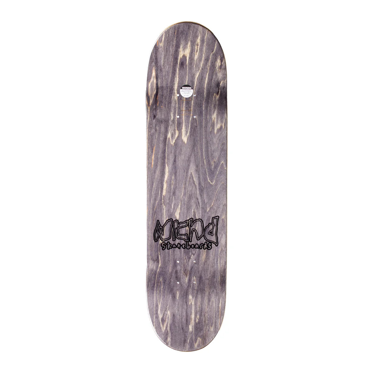 A skateboard deck with a dark purple and gray woodgrain finish, featuring a black 'Mend Skateboards' logo printed near the bottom center.