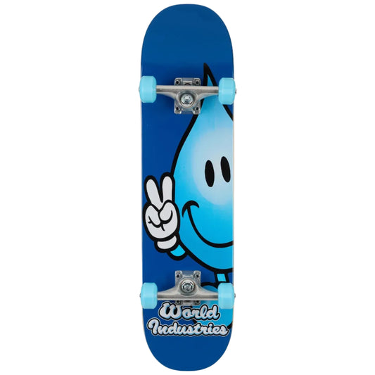 Blue skateboard with a cartoon character design on a white background