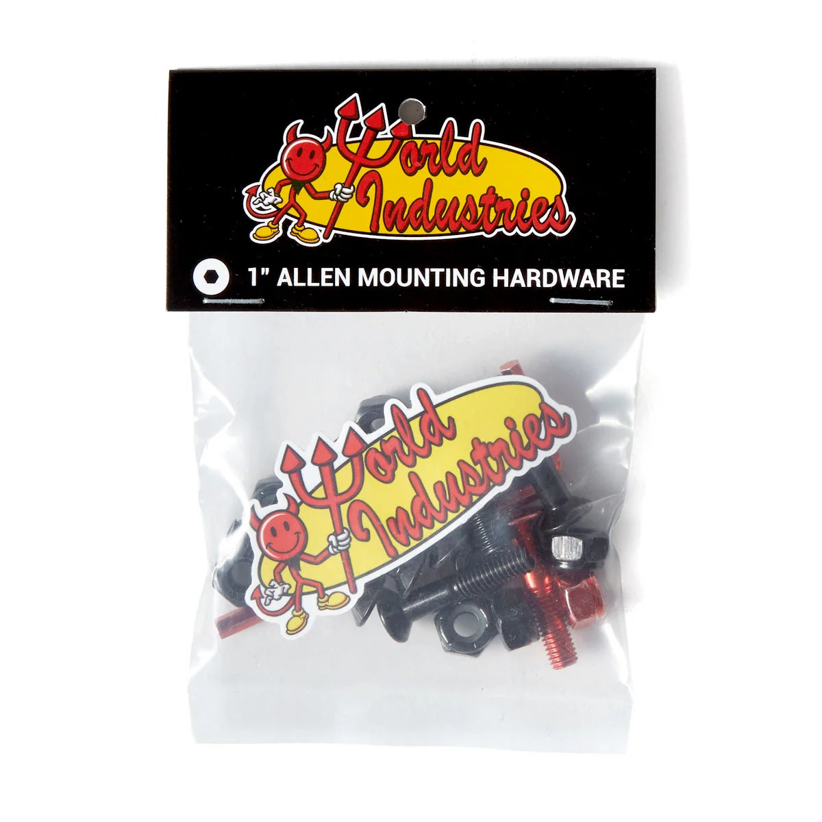 Package of World Industries Allen mounting hardware with brand logo on a white background