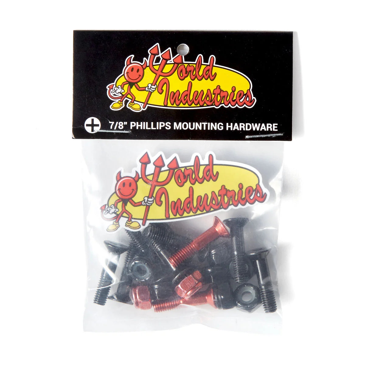Packaged Phillips mounting hardware with World Industries logo on a white background