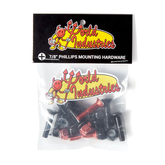 Packaged Phillips mounting hardware with World Industries logo on a white background