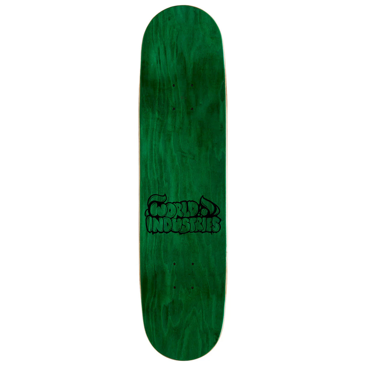 Green skateboard deck with a logo on a white background