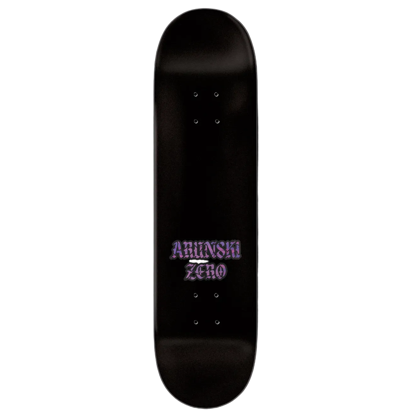 Black skateboard deck with 'ARUNSKI' logo on a black background
