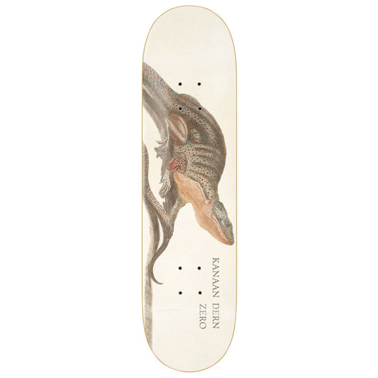 Skateboard deck with a lizard design on a white background