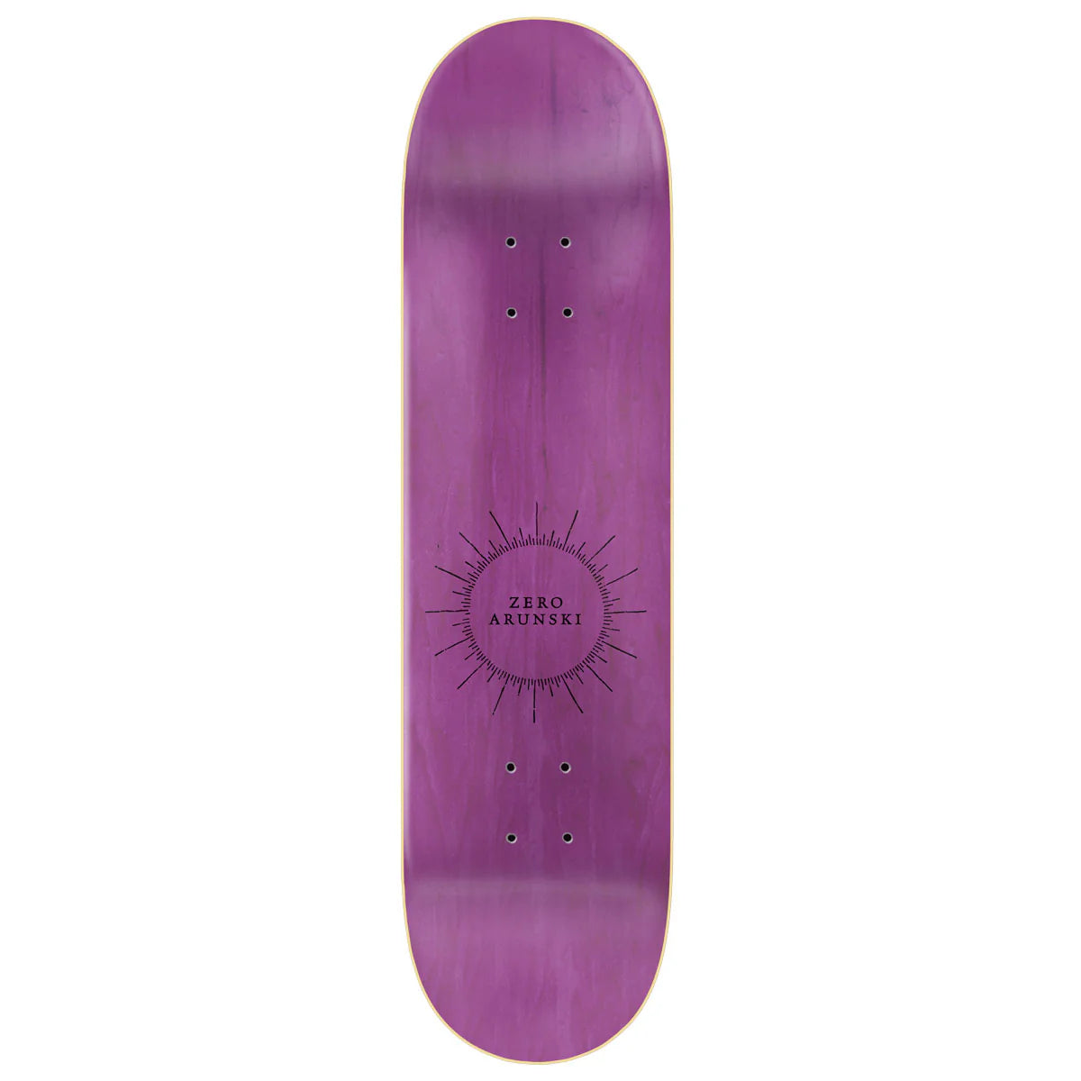 Purple skateboard deck with a logo on a white background