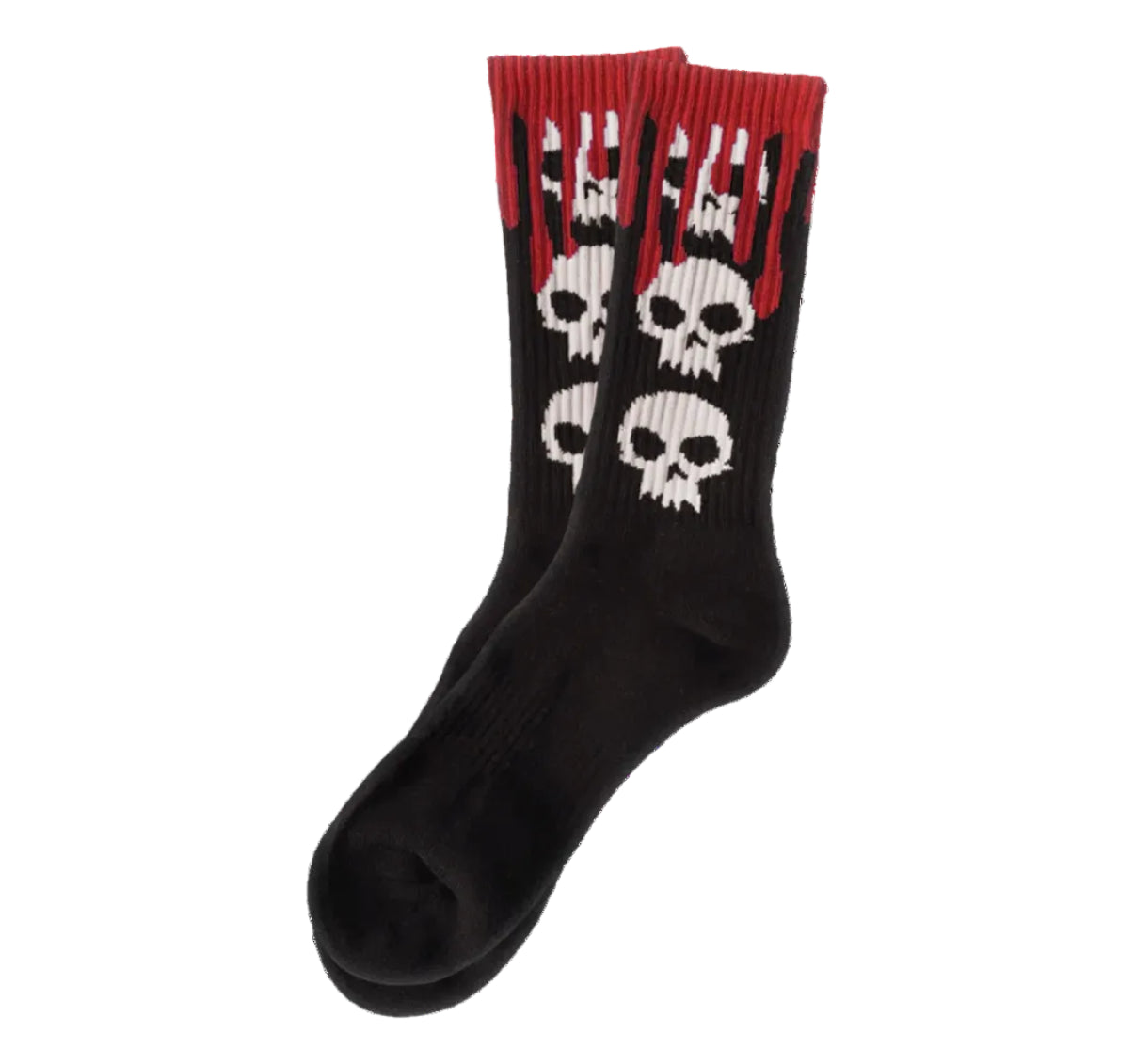 Black socks with skull designs on a white background
