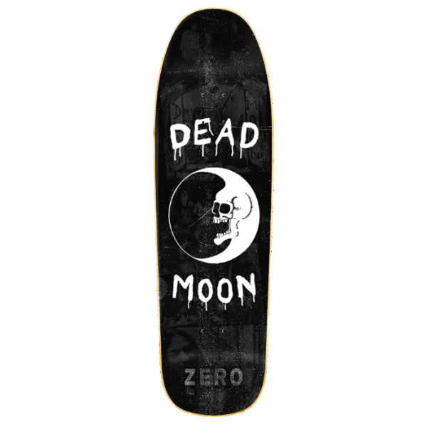 Skateboard deck with 'Dead Moon' design and 'Zero' branding on a black background