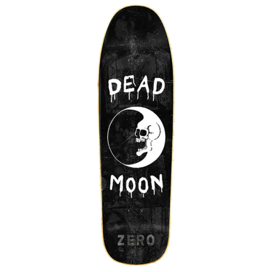Skateboard deck with 'Dead Moon' design and 'Zero' branding on a black background