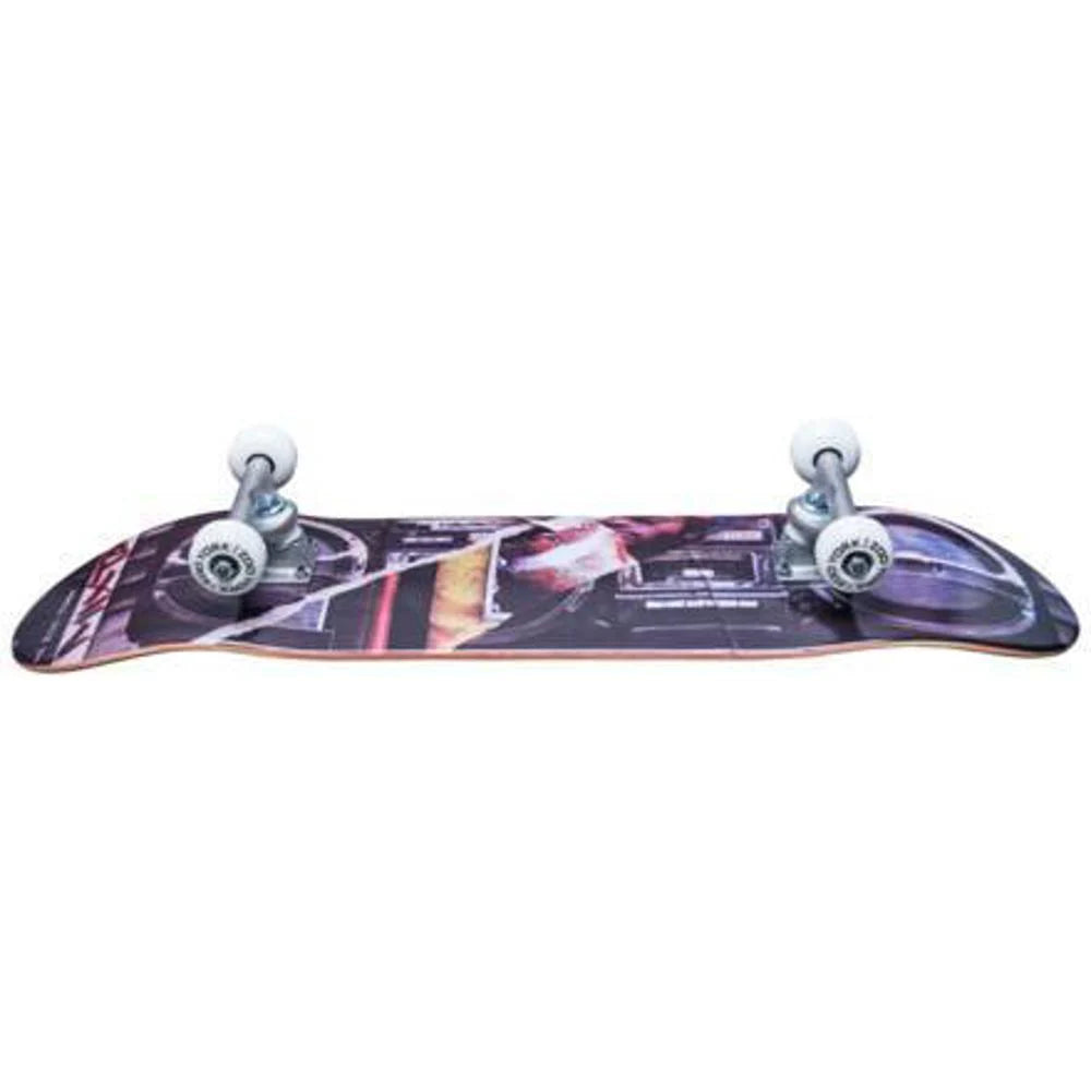 Skateboard with a colorful deck on a white background