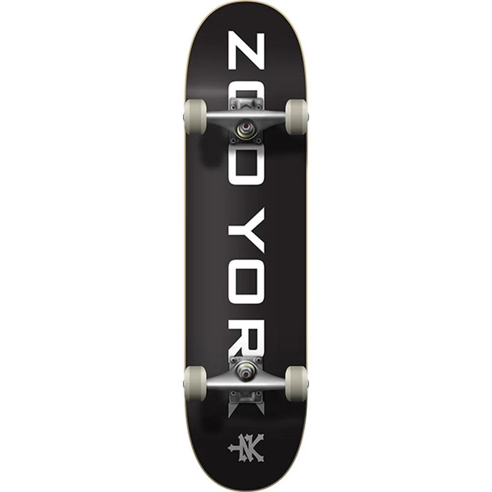 Black skateboard with 'New York' branding on a white background