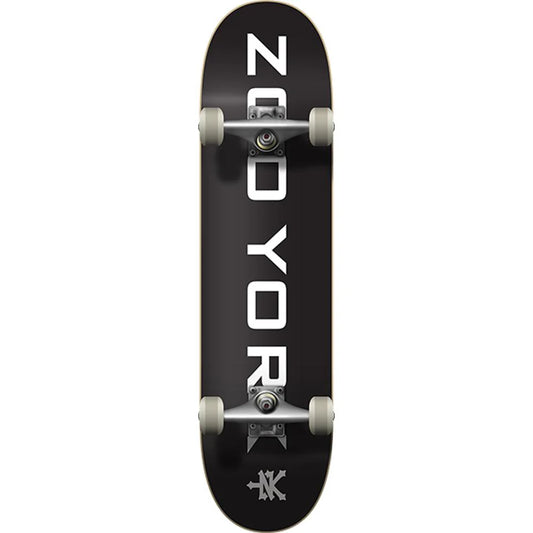 Black skateboard with 'New York' branding on a white background