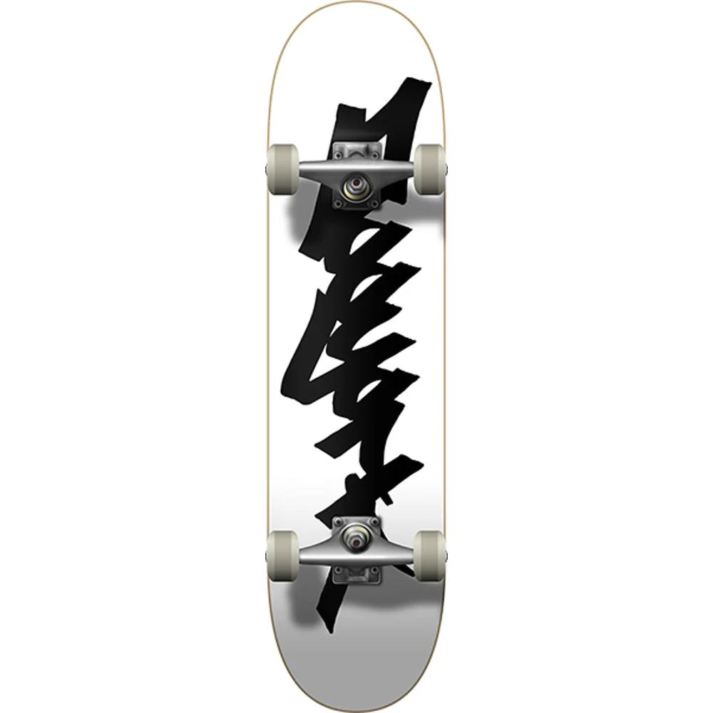 Skateboard with a black and white design on a white background