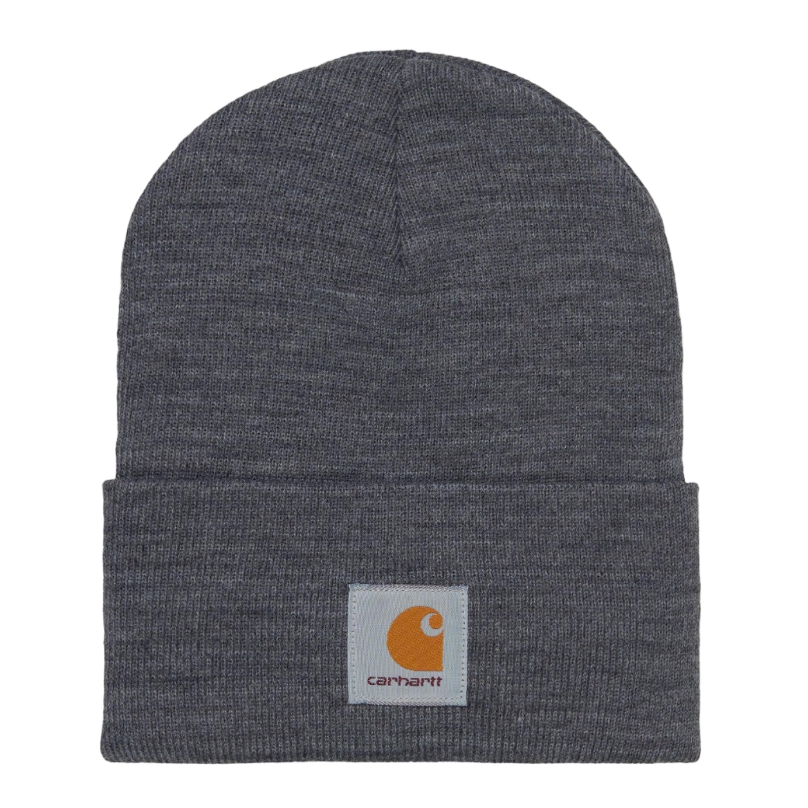 Gray beanie with Carhartt logo on a light gray background