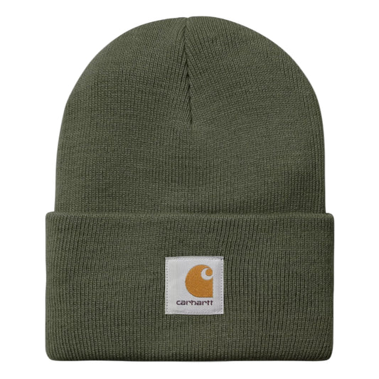 Green beanie with Carhartt logo on a white background