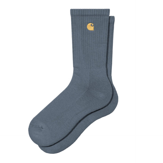 Gray sock with a brand logo on a white background