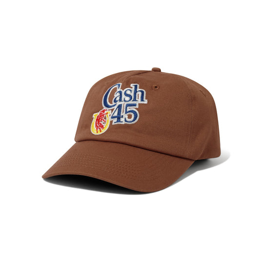 Brown cap with 'Cash 45' logo on a white background
