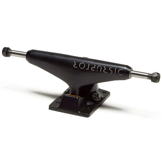 Black skateboard truck with metal axles on a white background