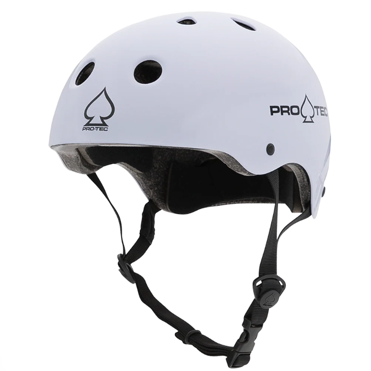 White helmet with black straps on a white background