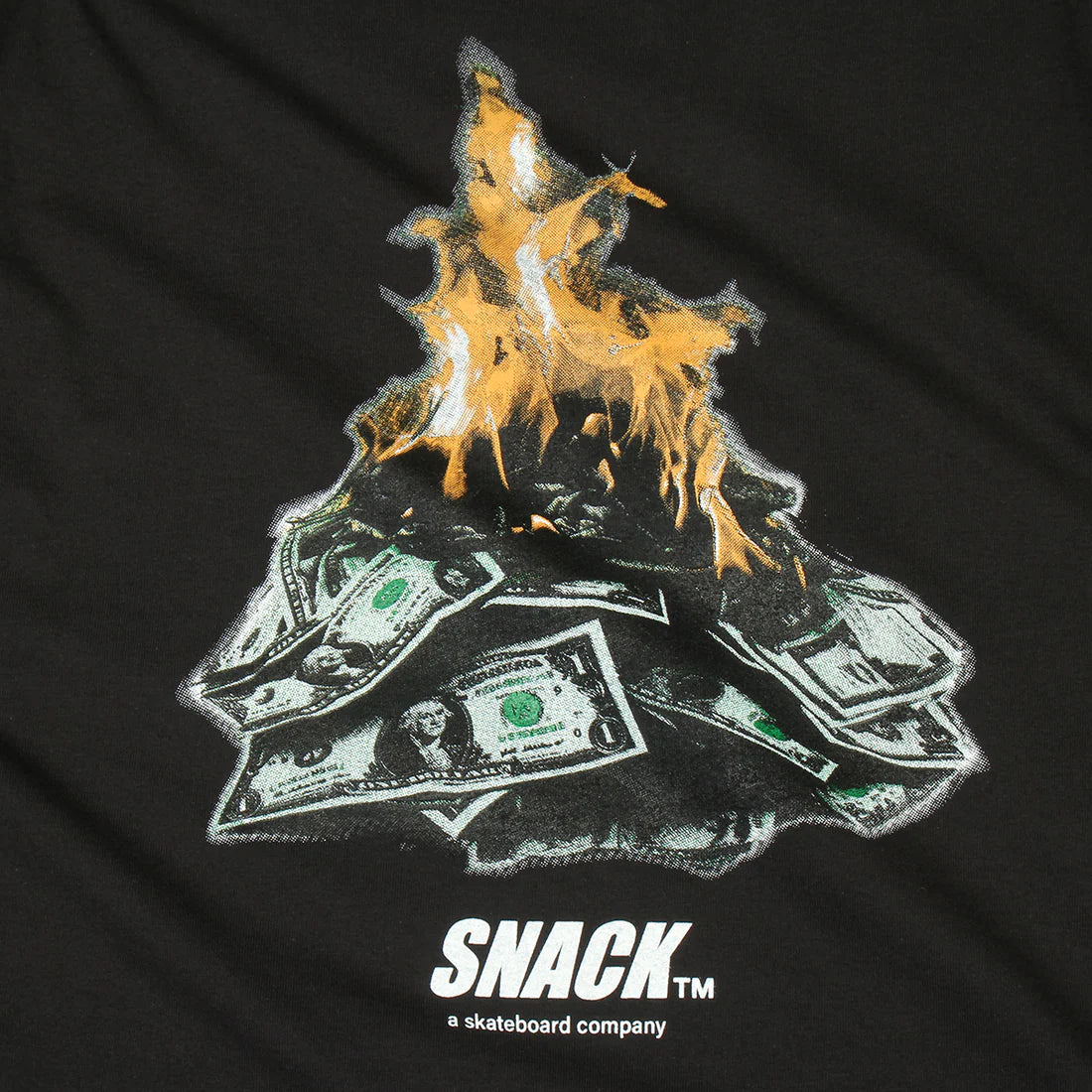 Snack Skateboards Shirt Burning Money Tee Black